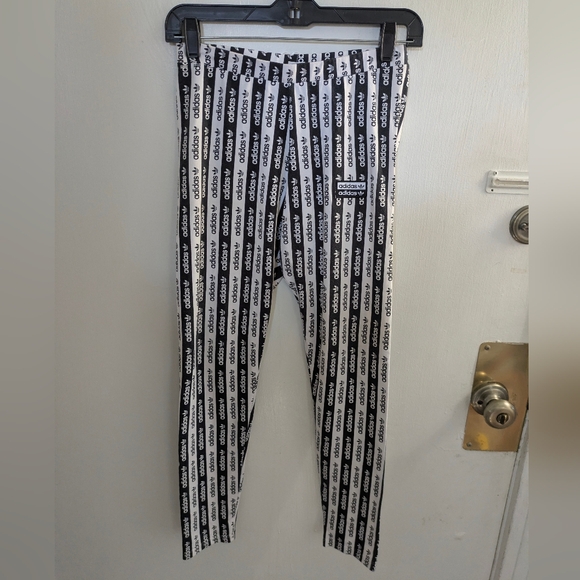 Adidas Black & White Logo Stripe Tracksuit Set Jacket Leggings Size Small - Picture 11 of 14